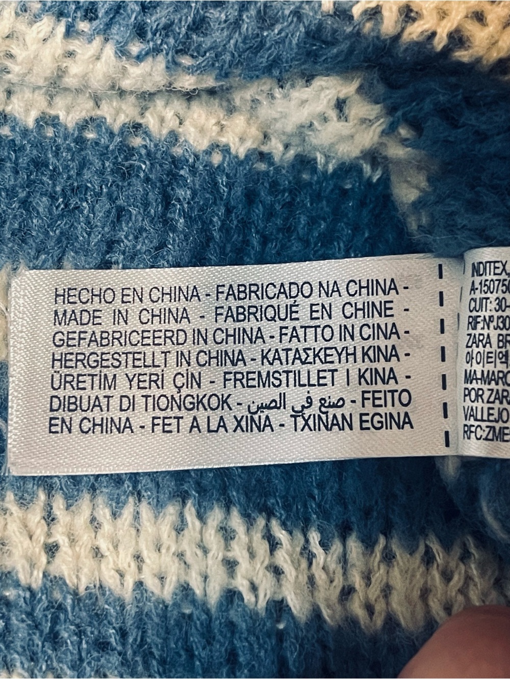 Zara Teal and Light Gray Striped Cropped Crew Sweater - Picture 4 of 6